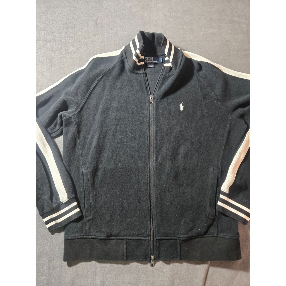 Polo Ralph Lauren Jacket Mens XL Black White Sleek Double Knit Bomber Pony